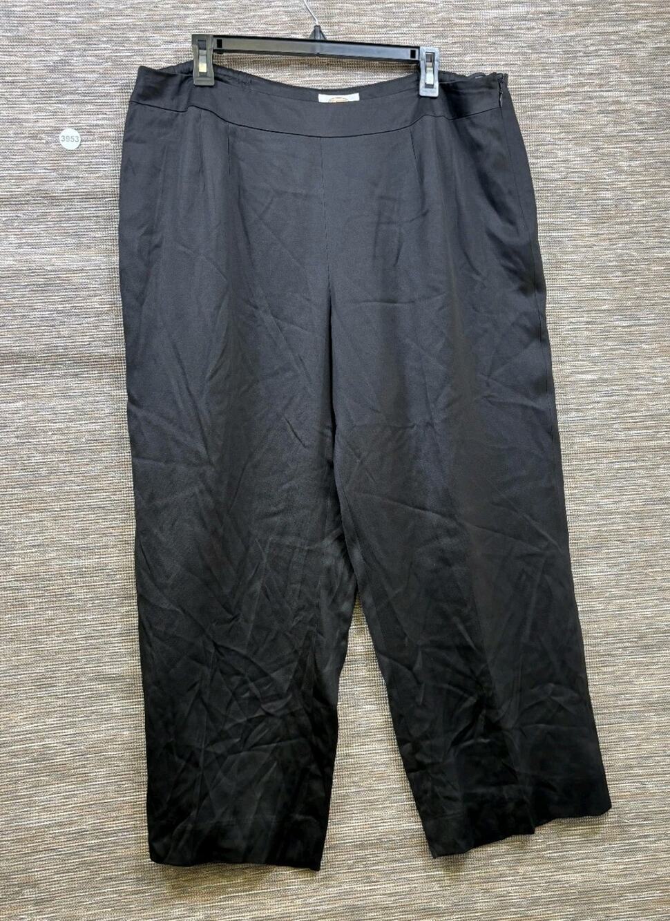 Talbots Woman Petites Silk Blend Ankle Pants Size 16W Black Relaxed Fit Side Zip